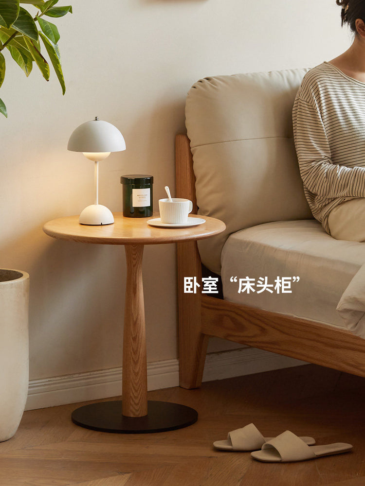 实木边几现代简约客厅沙发侧边桌橡木小圆桌圆形床头柜