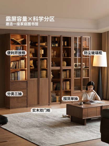 实木书柜书房落地组合柜客厅展示柜带玻璃门储物柜子