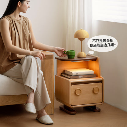 实木儿童床头柜机器人多功能收纳柜卧室床边带灯储物柜