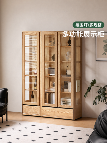 实木书柜现代简约书房展示柜原木风储物柜玻璃收纳柜