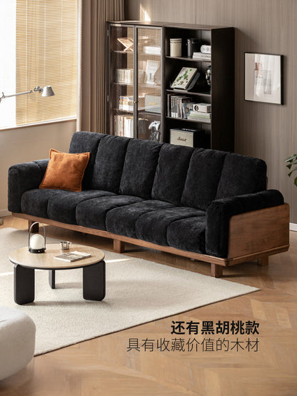 实木客厅现代简约白蜡木直排沙发钢琴键布艺沙发