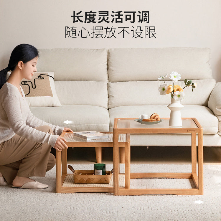 实木现代简约橡胶木玻璃茶桌小户型组合茶几