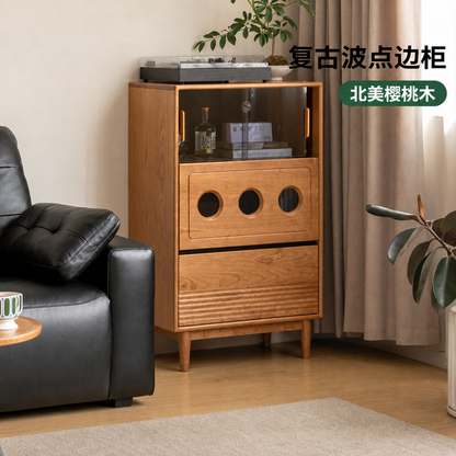 实木边柜客厅复古沙发旁展示柜小户型樱桃木收纳立柜
