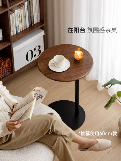 实木边几黑胡桃木创意沙发小圆桌现代简约阳台C型小茶几