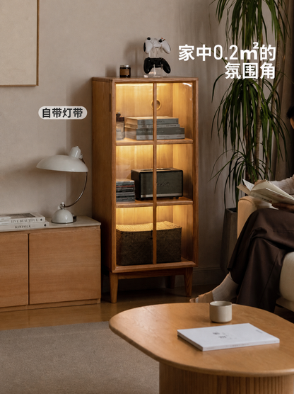 实木书柜现代简约小户型书房一体置物柜橡木玻璃收纳柜子