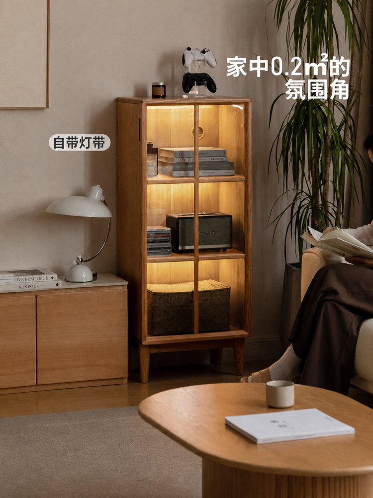 实木书柜现代简约小户型书房一体置物柜橡木玻璃收纳柜子