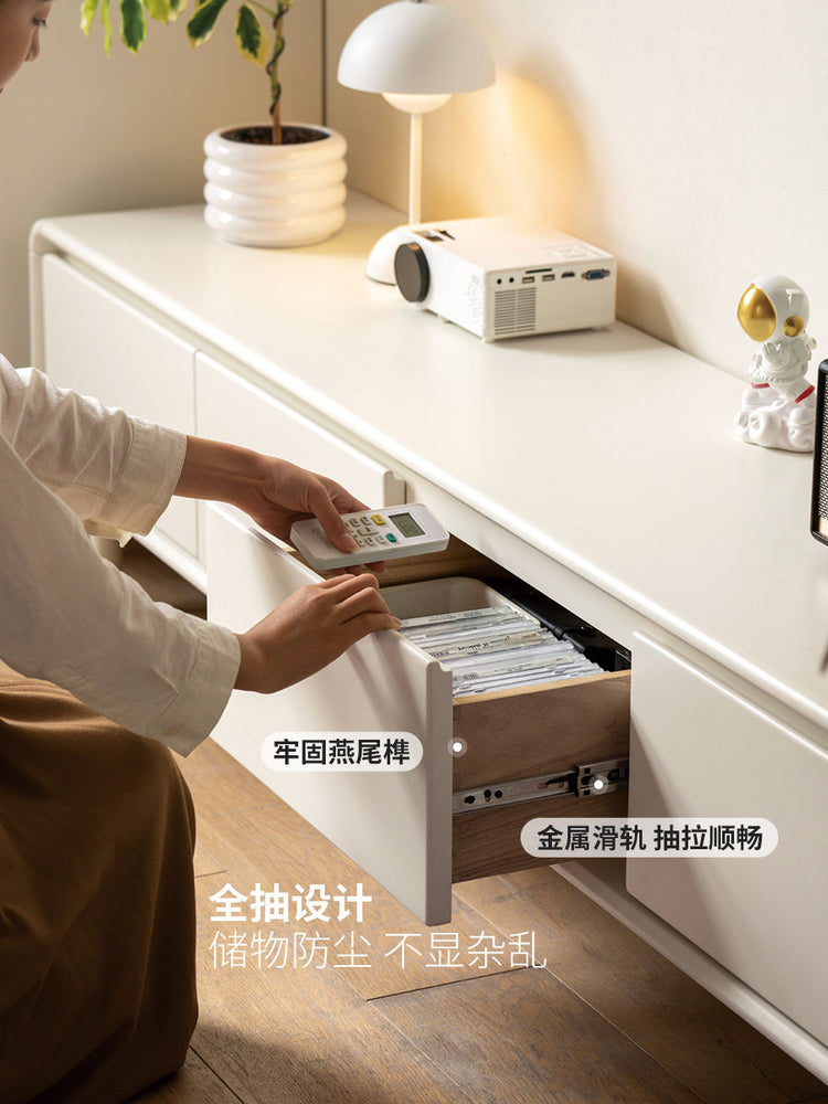 实木电视柜奶油风小户型地柜简约客厅白色电视机柜