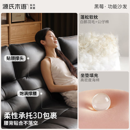 真皮功能客厅轻奢零靠墙黑色皮沙发黑莓电动沙发