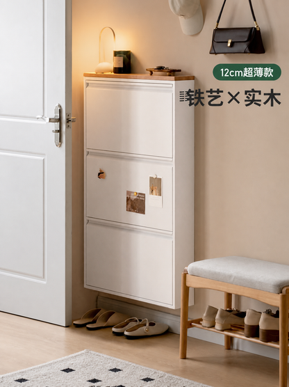 实木超薄鞋柜门口金属玄关柜现代简约翻斗柜防尘鞋架