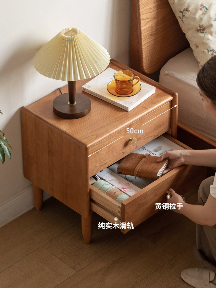 实木床头柜现代简约樱桃木复古床边柜卧室收纳储物小柜子