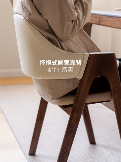实木餐椅黑胡桃木书房椅子简约新中式圈椅软包靠背椅
