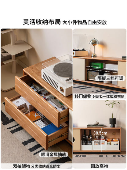实木电视柜客厅中古风拼色地柜樱桃木落地收纳储物柜