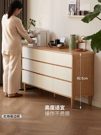实木斗柜简约现代九边柜卧室橡木储物柜白色抽屉柜