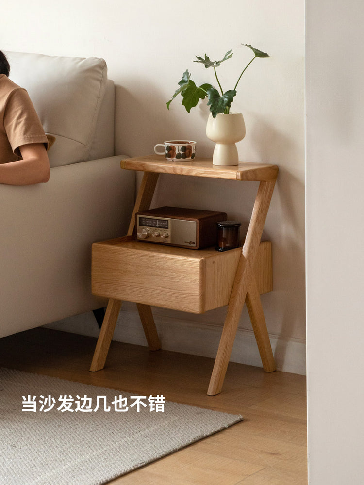 实木床头柜置物架一体卧室橡木床边柜沙发边几侧边柜