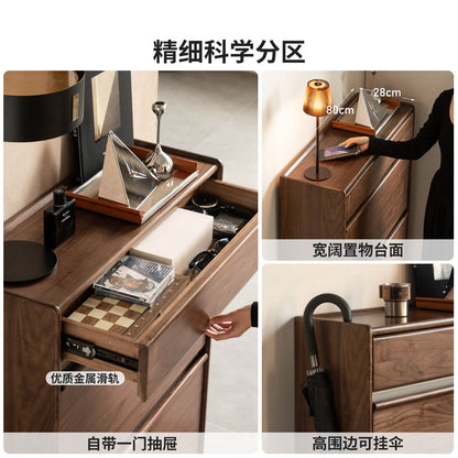 实木鞋柜客厅意式轻奢黑胡桃木翻门柜门口入户玄关柜