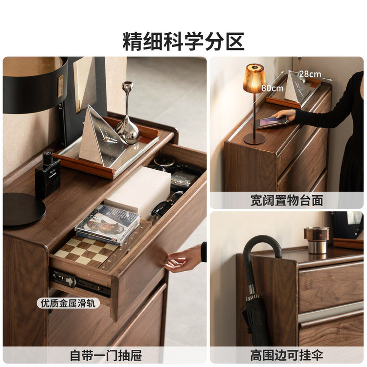 实木鞋柜客厅意式轻奢黑胡桃木翻门柜门口入户玄关柜