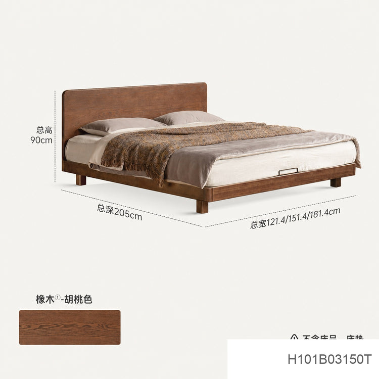 实木床橡木卧室双人床简约悬浮床原木大板床小户型齐边床