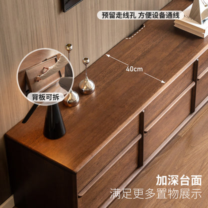 实木电视柜客厅现代简约地柜落地骨骼线胡桃色电视机柜