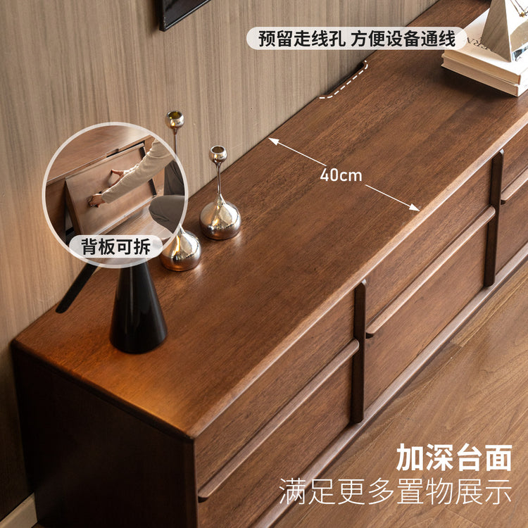 实木电视柜客厅现代简约地柜落地骨骼线胡桃色电视机柜