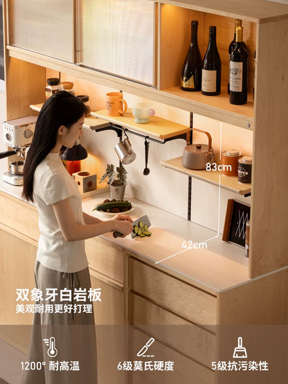 源氏木语实木餐边柜现代简约橱柜餐厅硬枫木储物柜家用岩板置物柜
