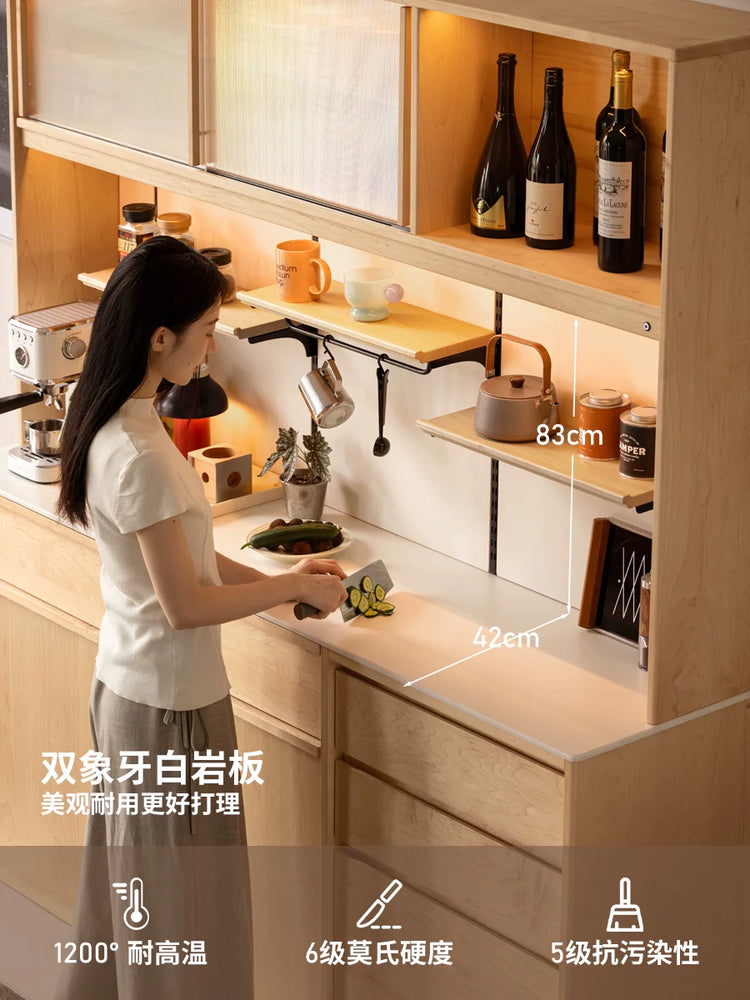 源氏木语实木餐边柜现代简约橱柜餐厅硬枫木储物柜家用岩板置物柜