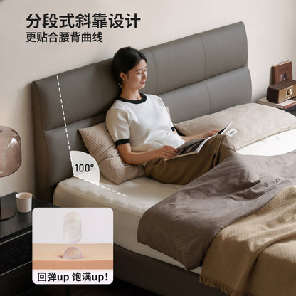 灰色真皮床现代简约主卧双人床轻奢高级头层牛皮软包床