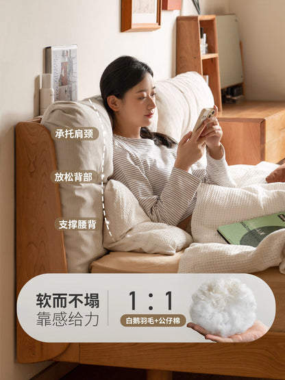 实木床樱桃木主卧双人床简约布艺软靠床悬浮夜光大床