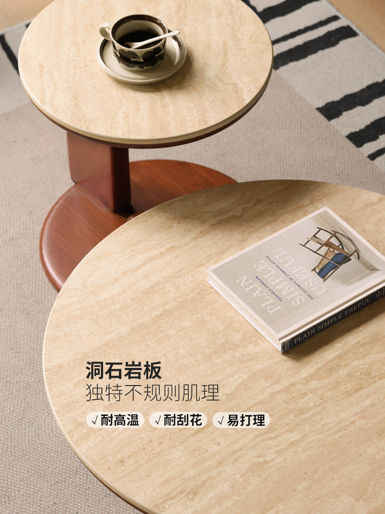 实木茶几中古风茶台法式复古客厅小户型茶桌组合圆几