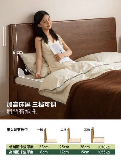 实木床现代简约橡木大板床卧室胡桃色大容量箱体床