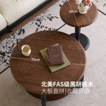 实木茶几美式复古茶台黑胡桃木边几客厅拼色组合圆几