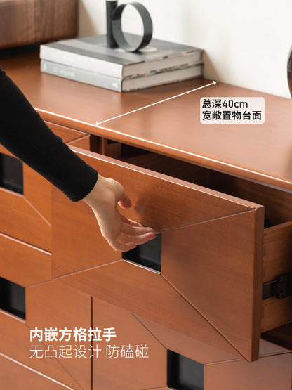 实木斗柜卧室床尾抽屉柜中古风五边柜九边柜储物柜