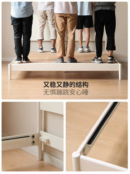 实木床奶油风卧室家具双人床现代简约齐边大板床白色大床