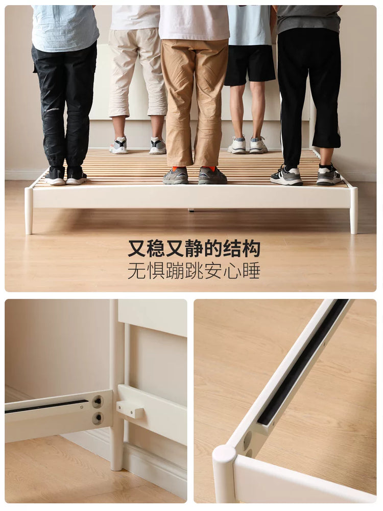 实木床奶油风卧室家具双人床现代简约齐边大板床白色大床