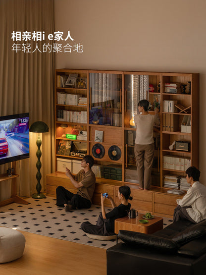 实木卡座书柜樱桃木书房复古风组合玻璃柜满墙收纳柜