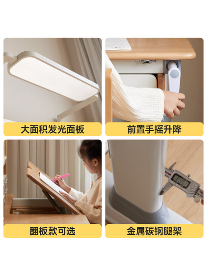 实木儿童学习桌升降桌书桌带护眼灯桌子小学生写字桌