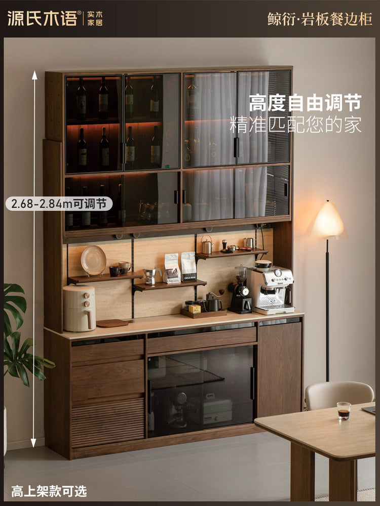 实木餐边柜黑胡桃木一体靠墙酒柜黑标茶水柜