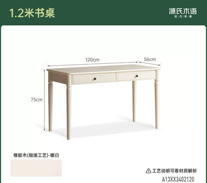 实木书桌法式奶油书房办公桌化妆桌复古白色电脑桌子