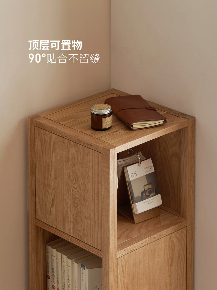 实木落地书架北欧拐角书柜简约客厅窄柜小户型橡木置物架