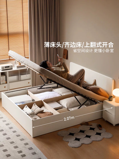 实木床现代简约白色箱体床小户型储物床收纳床气压高箱床