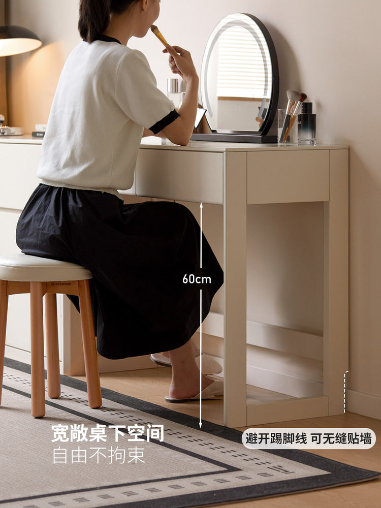 实木化妆桌卧室白色化妆台奶油风书桌斗柜梳妆台一体