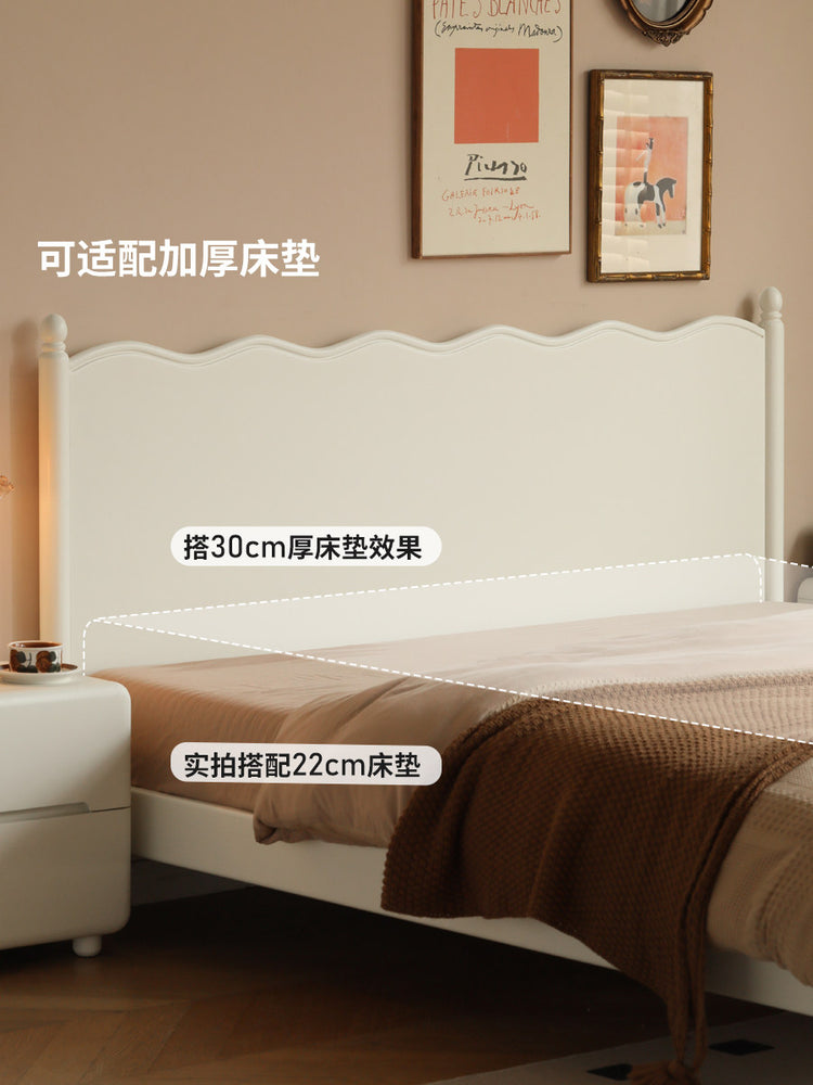 实木床法式奶油风双人床卧室简约白色床家居1.8米大板床
