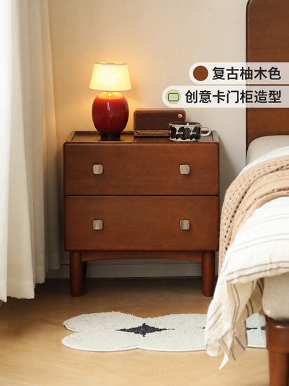 实木床头柜卧室复古床边柜小户型现代中古风抽屉置物柜