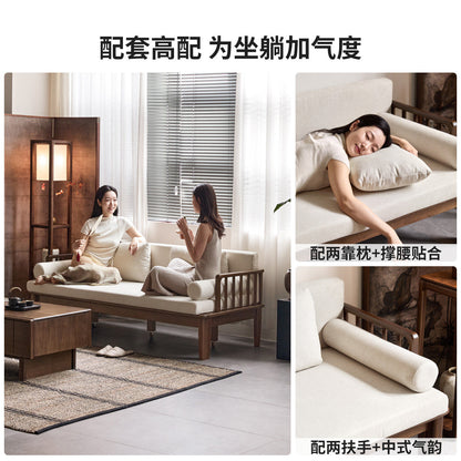 实木沙发床客厅新中式坐卧两用黑胡桃小户型布艺伸缩沙发