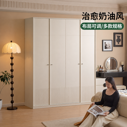 实木衣柜法式奶油风衣橱卧室对开门储物柜白色收纳柜