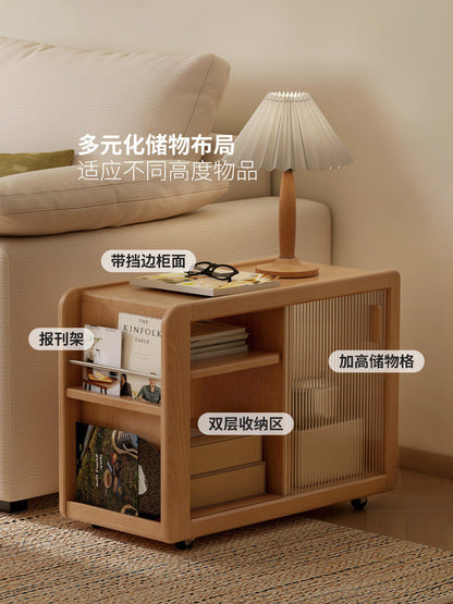 实木边几法式收纳边柜客厅中古风茶几移动小推车