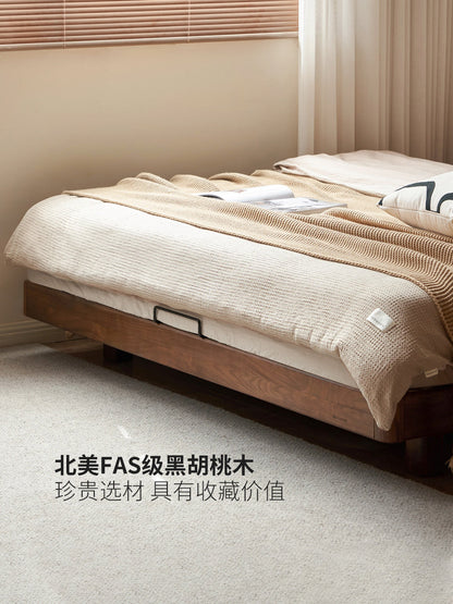 实木榻榻米黑胡桃木小户型齐边床简约双人床无床头悬浮床
