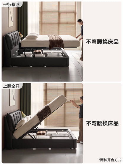真皮床卧室轻奢双人床高端大气储物床黑色大容量箱体床