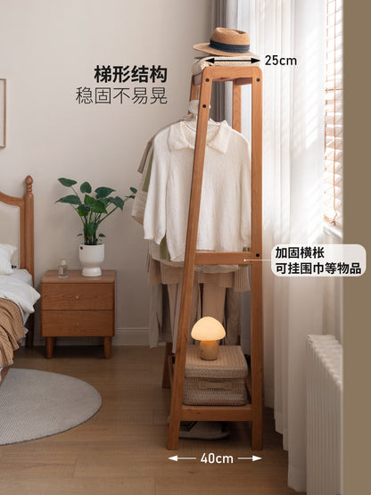 实木挂衣架卧室复古樱桃木置物架中古风离地衣帽架