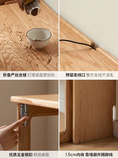 实木小户型餐桌储物北欧橡木书桌现代简约饭桌原木折叠桌