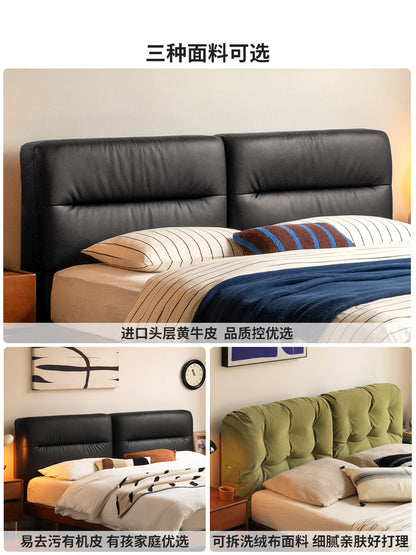 实木床中古包豪斯软包床卧室家具复古齐边悬浮床极简大床